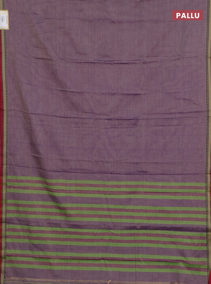 Narayanpet cotton saree dual shade of purple and maroon with plain body and temple design thread woven border