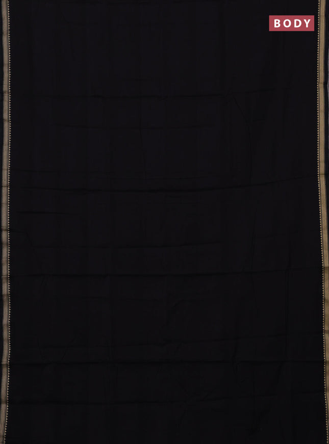 Narayanpet cotton saree black with plain body and temple design thread woven border