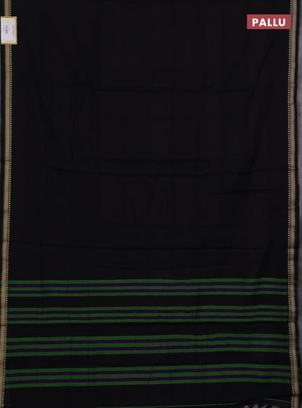 Narayanpet cotton saree black with plain body and temple design thread woven border
