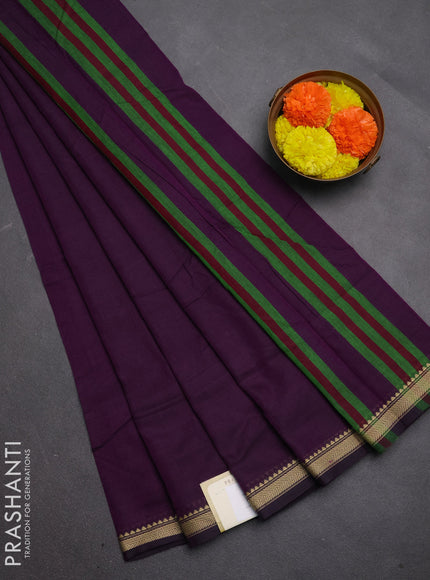 Narayanpet cotton saree purple with plain body and temple design thread woven border