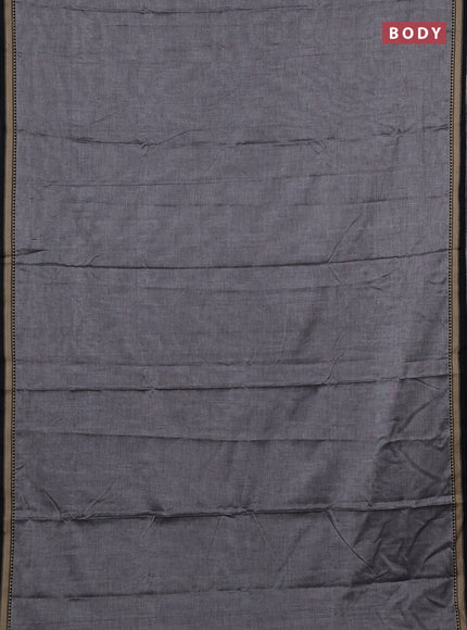 Narayanpet cotton saree grey and black with plain body and temple design thread woven border