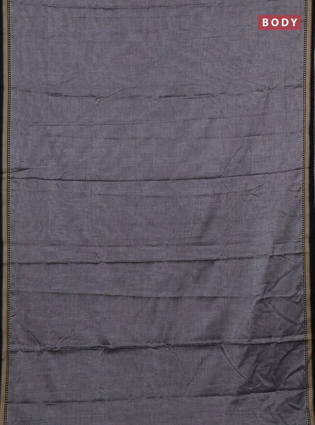 Narayanpet cotton saree grey and black with plain body and temple design thread woven border