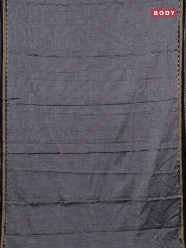 Narayanpet cotton saree grey and black with plain body and temple design thread woven border