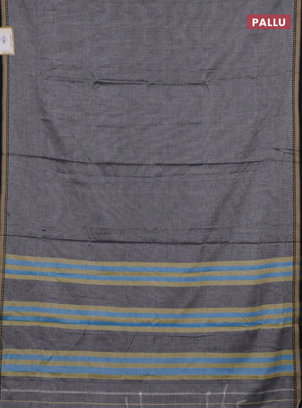 Narayanpet cotton saree grey and black with plain body and temple design thread woven border