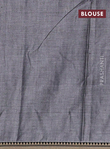Narayanpet cotton saree grey and black with plain body and temple design thread woven border