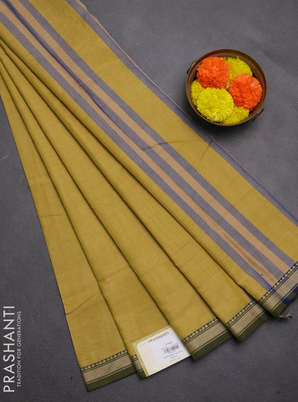 Narayanpet cotton saree mustard shade with plain body and temple design thread woven border
