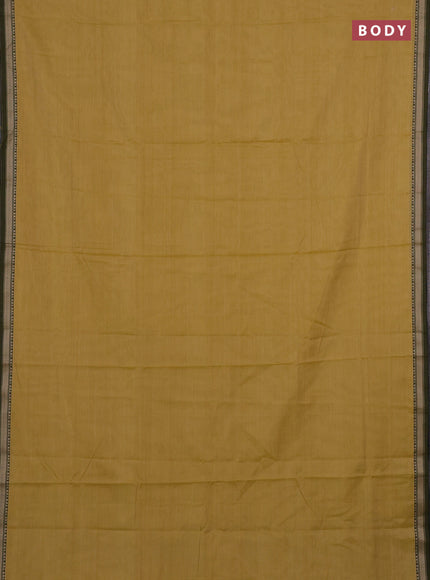 Narayanpet cotton saree mustard shade with plain body and temple design thread woven border