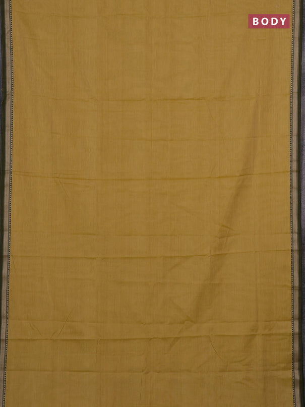Narayanpet cotton saree mustard shade with plain body and temple design thread woven border
