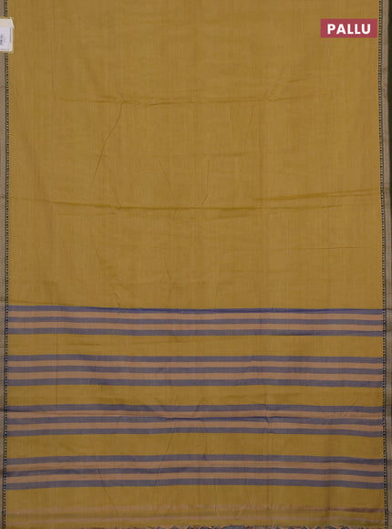 Narayanpet cotton saree mustard shade with plain body and temple design thread woven border