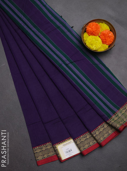 Narayanpet cotton saree violet and maroon with plain body and temple design thread woven border
