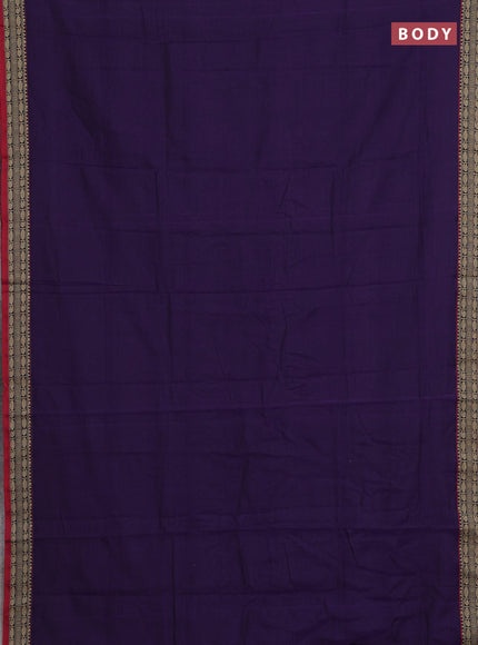 Narayanpet cotton saree violet and maroon with plain body and temple design thread woven border
