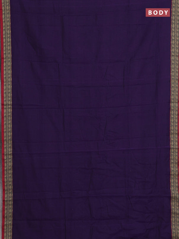 Narayanpet cotton saree violet and maroon with plain body and temple design thread woven border