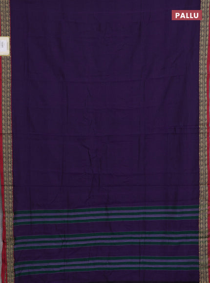 Narayanpet cotton saree violet and maroon with plain body and temple design thread woven border