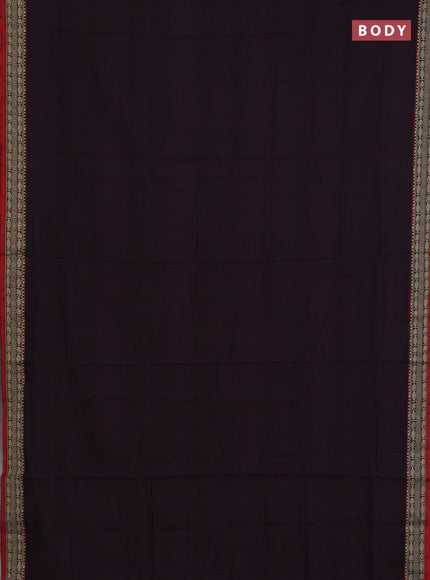Narayanpet cotton saree deep wine and maroon with plain body and temple design thread woven border
