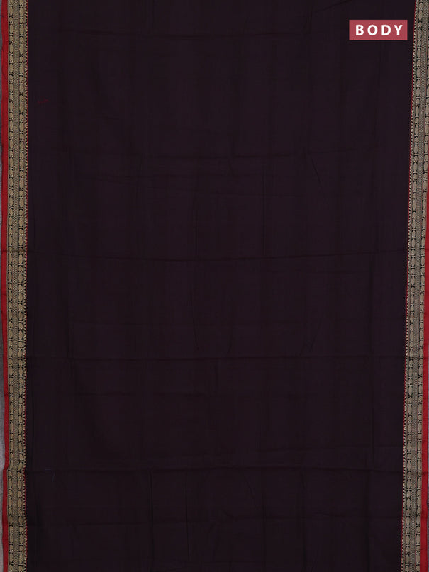 Narayanpet cotton saree deep wine and maroon with plain body and temple design thread woven border