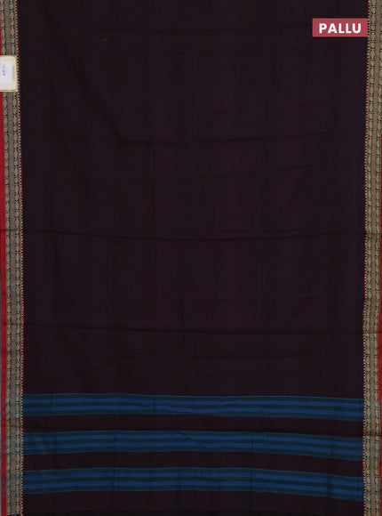 Narayanpet cotton saree deep wine and maroon with plain body and temple design thread woven border