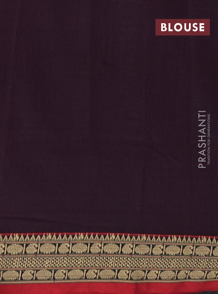 Narayanpet cotton saree deep wine and maroon with plain body and temple design thread woven border