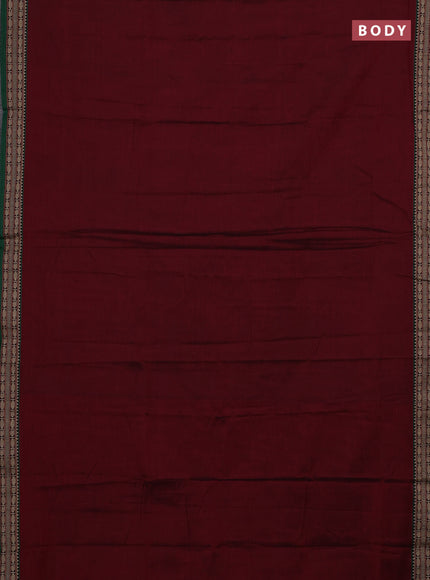 Narayanpet cotton saree maroon and green with plain body and temple design thread woven border