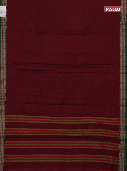 Narayanpet cotton saree maroon and green with plain body and temple design thread woven border