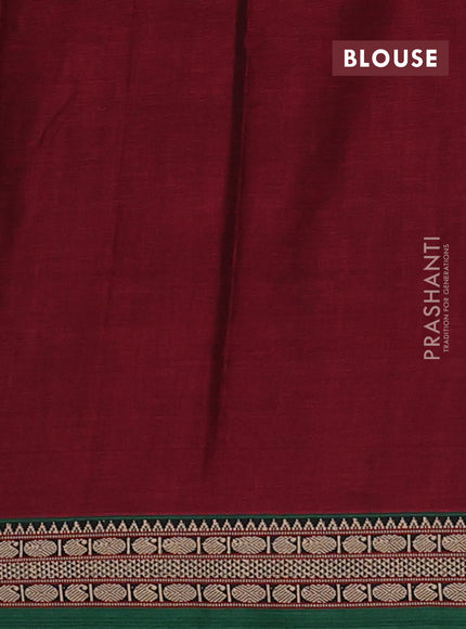 Narayanpet cotton saree maroon and green with plain body and temple design thread woven border