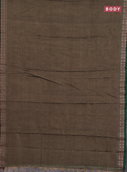 Narayanpet cotton saree chiku shade and green with plain body and temple design thread woven border