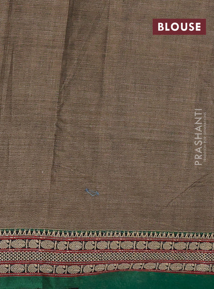 Narayanpet cotton saree chiku shade and green with plain body and temple design thread woven border