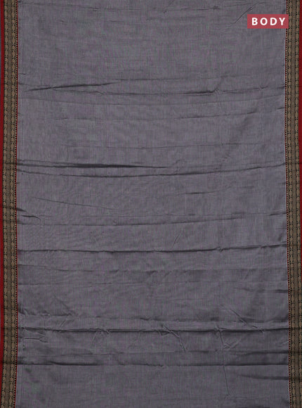 Narayanpet cotton saree grey and maroon with plain body and temple design thread woven border