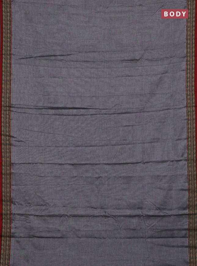 Narayanpet cotton saree grey and maroon with plain body and temple design thread woven border