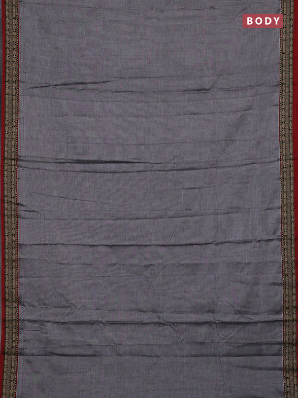 Narayanpet cotton saree grey and maroon with plain body and temple design thread woven border