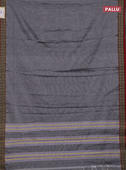 Narayanpet cotton saree grey and maroon with plain body and temple design thread woven border
