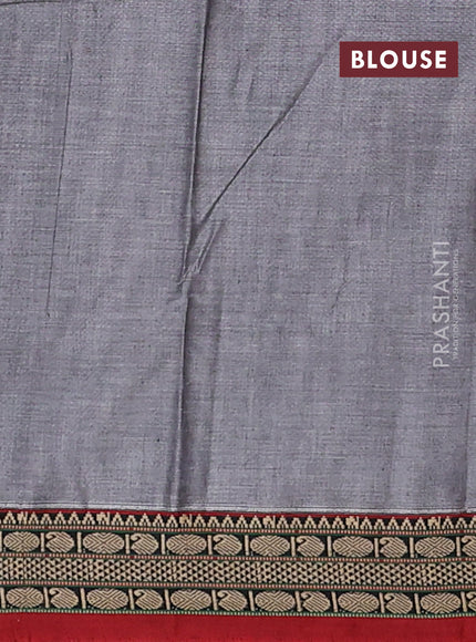 Narayanpet cotton saree grey and maroon with plain body and temple design thread woven border