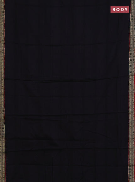 Narayanpet cotton saree black and maroon with plain body and temple design thread woven border
