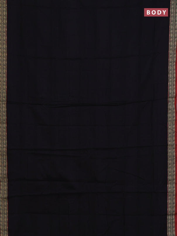 Narayanpet cotton saree black and maroon with plain body and temple design thread woven border