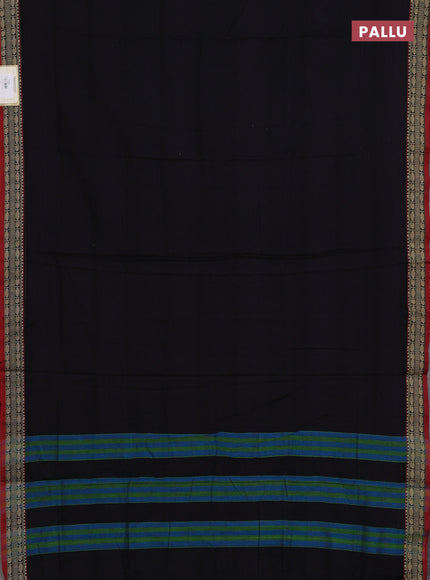 Narayanpet cotton saree black and maroon with plain body and temple design thread woven border