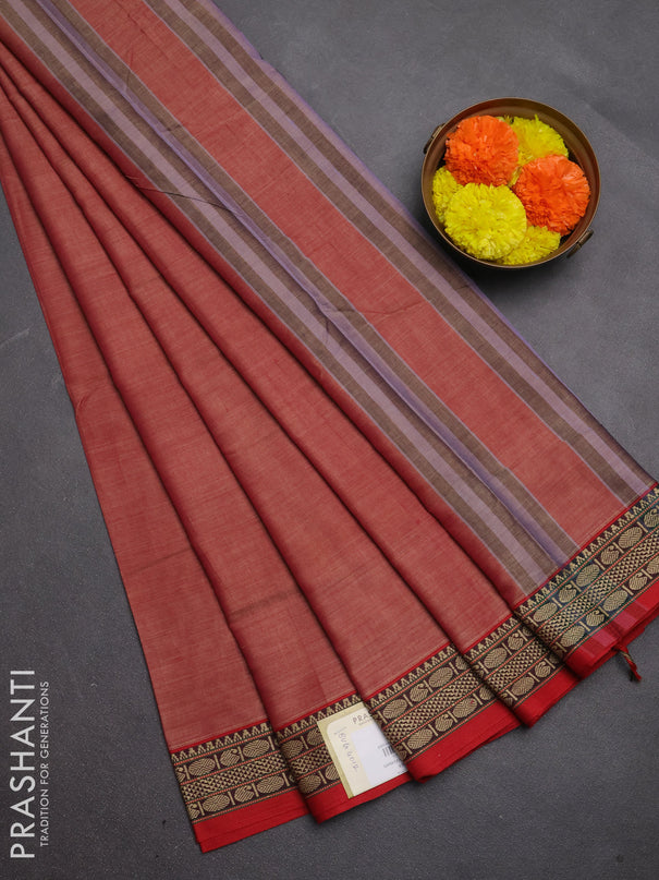 Narayanpet cotton saree maroon shade with plain body and temple design thread woven border