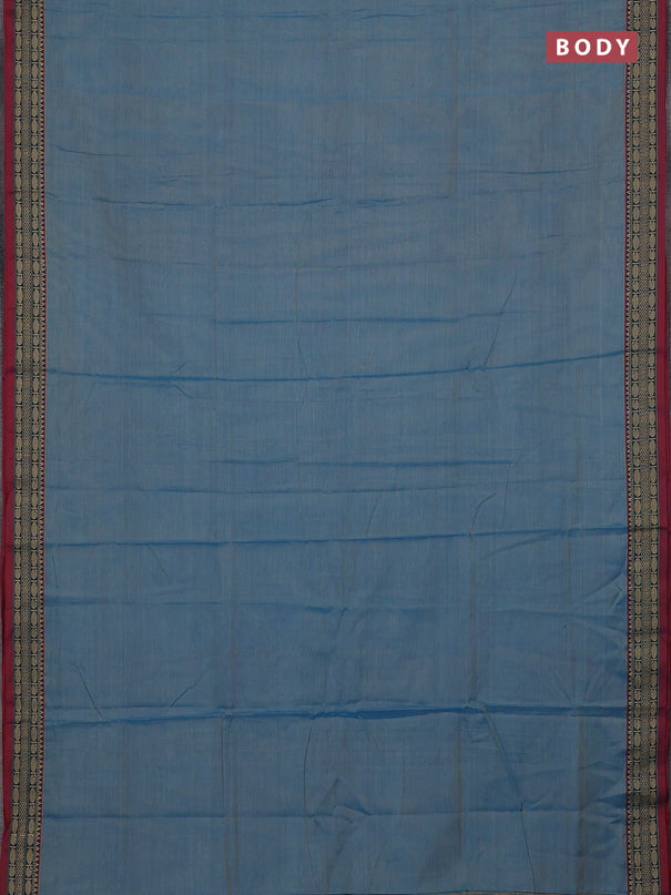 Narayanpet cotton saree light blue and maroon with plain body and temple design thread woven border