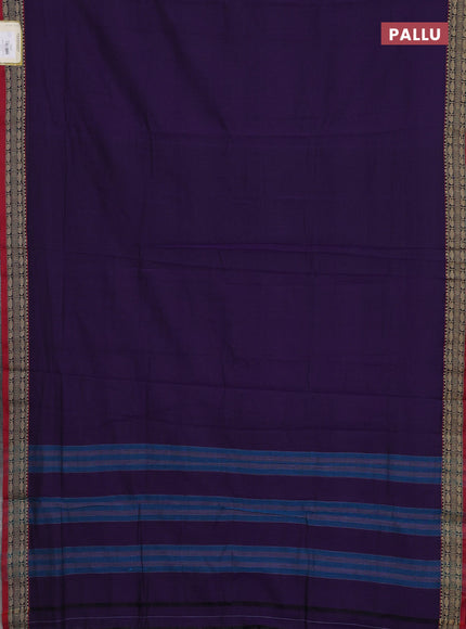 Narayanpet cotton saree violet and maroon with plain body and temple design thread woven border