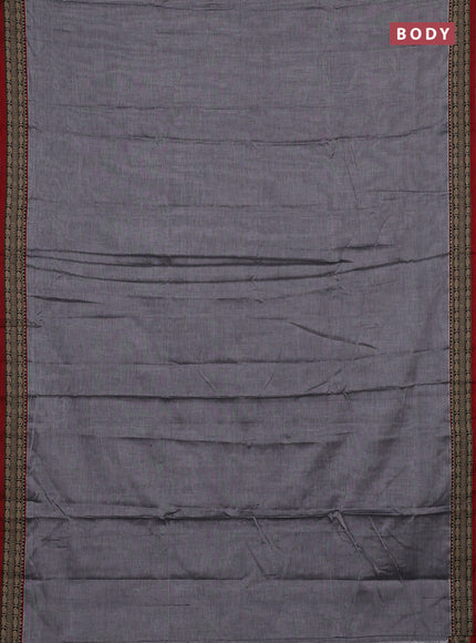 Narayanpet cotton saree grey and maroon with plain body and temple design thread woven border