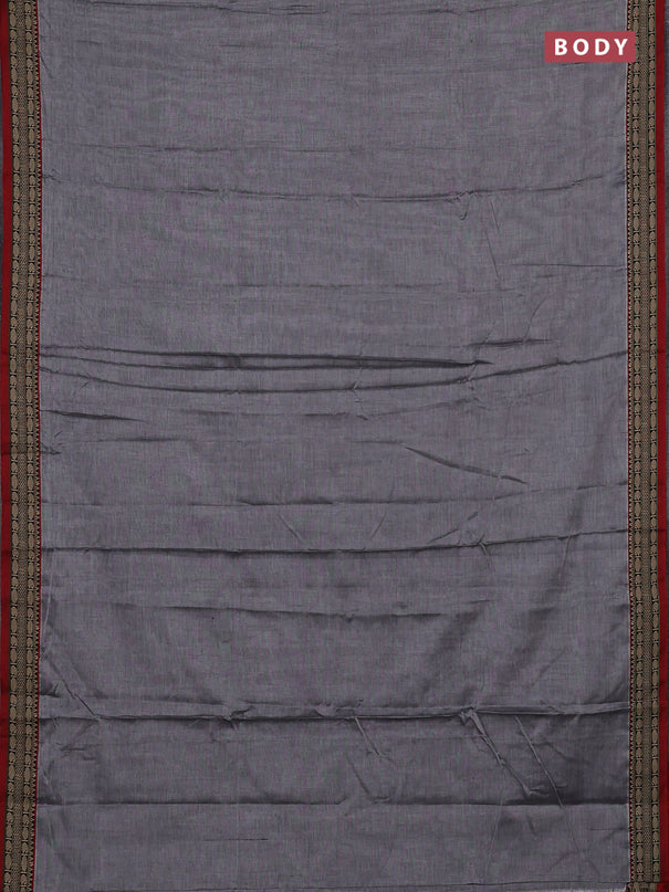 Narayanpet cotton saree grey and maroon with plain body and temple design thread woven border