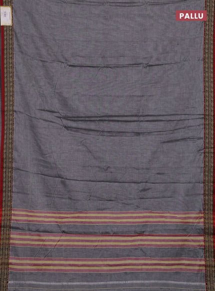 Narayanpet cotton saree grey and maroon with plain body and temple design thread woven border