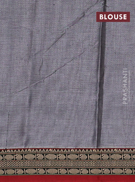 Narayanpet cotton saree grey and maroon with plain body and temple design thread woven border