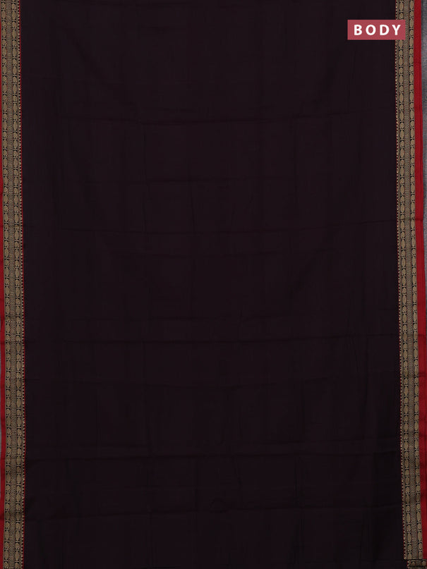 Narayanpet cotton saree deep wine and maroon with plain body and temple design thread woven border