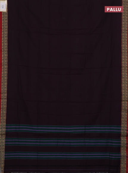 Narayanpet cotton saree deep wine and maroon with plain body and temple design thread woven border