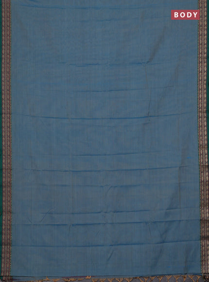 Narayanpet cotton saree light blue and teal green with plain body and temple design thread woven border