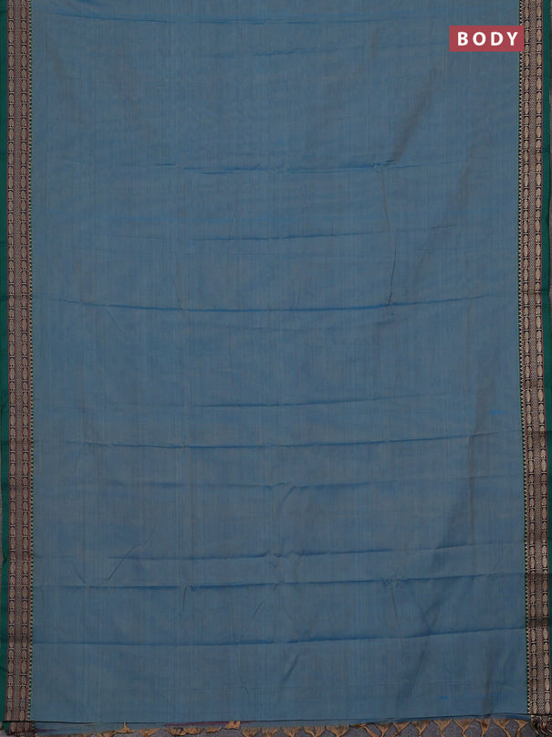 Narayanpet cotton saree light blue and teal green with plain body and temple design thread woven border