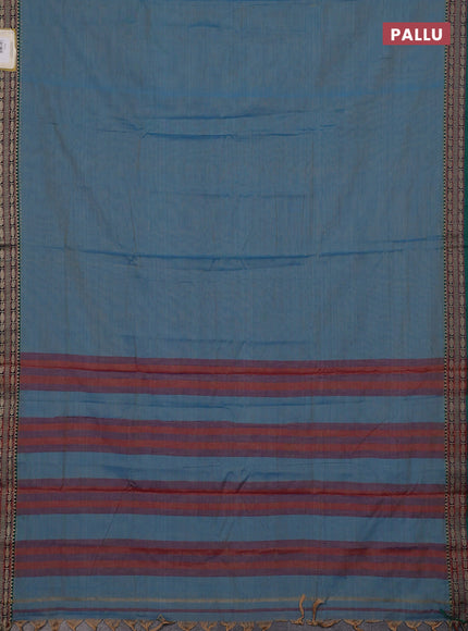 Narayanpet cotton saree light blue and teal green with plain body and temple design thread woven border