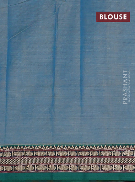 Narayanpet cotton saree light blue and teal green with plain body and temple design thread woven border
