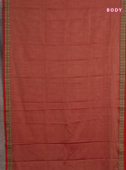 Narayanpet cotton saree red shade with plain body and temple design thread woven border