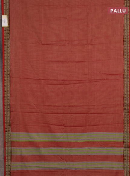 Narayanpet cotton saree red shade with plain body and temple design thread woven border