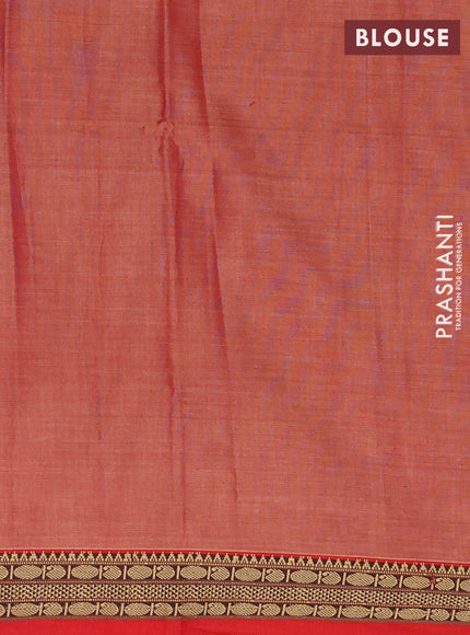 Narayanpet cotton saree red shade with plain body and temple design thread woven border